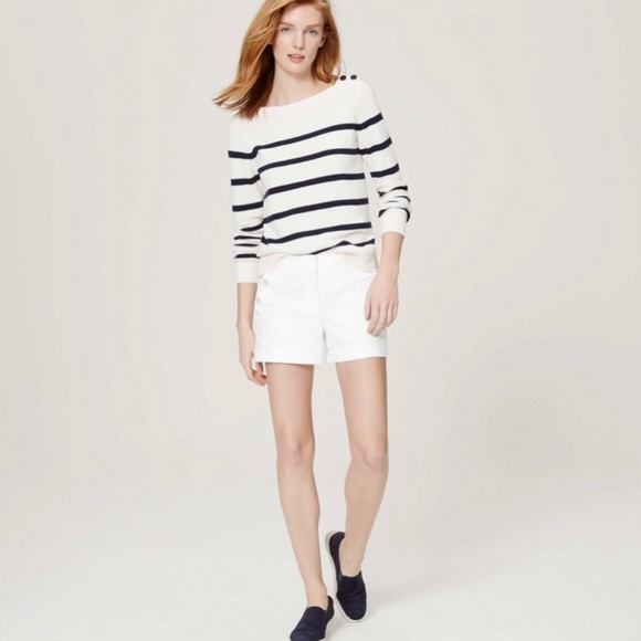 LOFT Riviera Mid Rise Cotton Side Zip Sailor Shorts in White Size 6 - Picture 11 of 11